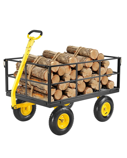 Vevor Chariot de Jardin Transport, Poignée Rotative 180°, Charge 635,03 kg, Côtés Amovibles en Maille, Jaune finition noire