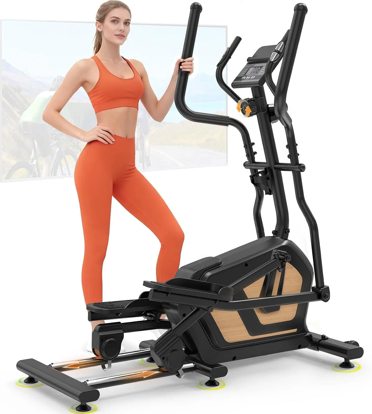 Vélo elliptique 330LBS Neezee Vélos Elliptiques, avec Silencieux 16 Niveaux de Résistance, Foulée de 17,7 Pouces, Écran LCD et Bluetooth