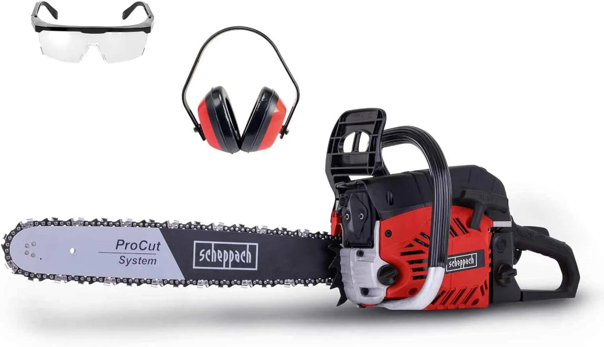 Scheppach tronçonneuse CSP530S, puissance 2000 W, 2,7 CV, Longueur de Guide 51cm, Thermique, à Essence, avec Protection auditive