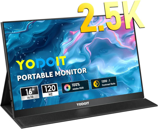 Modèle Portable 2560 Yodoit Écran, Portable 16' 2,5K, QHD 120Hz Moniteur Portable × 1600 IPS Display HDMI USB Type C HDR Ecran, PS3/4/5, MacBook, Xbox