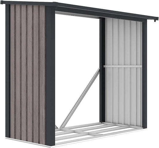 Modèle m3-2 L182 P89 Vente-unique, Abri bûches métal en acier galvanisé effet bois 1,98 stéres, x x H156cm, BIRWOOD