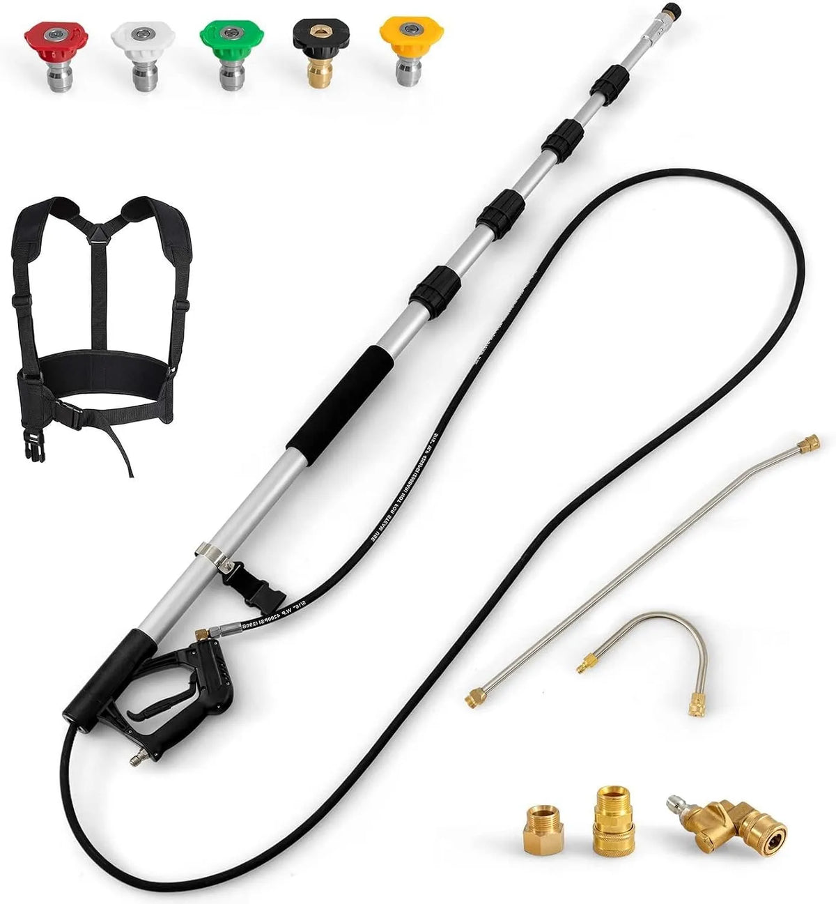 Goplus nettoyeur haute pression 4200, 5 Buses de Connexion, Ceinture de Harnais, pour Mur, Gouttière, 2 Adaptateurs, Qualité PSI, Toit