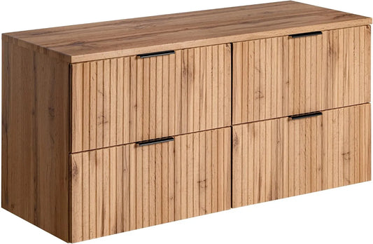 Oak Meuble de Lavabo Double 120 cm, avec Plan de Travail ou Lavabo Encastré Suspendu de Salle de Bain