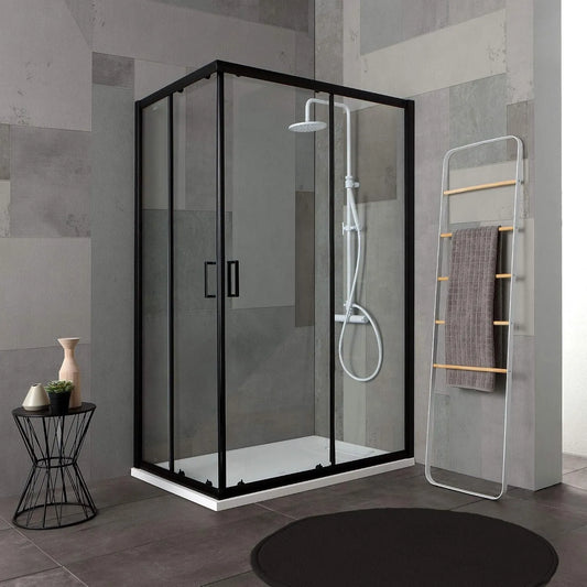 Kiamami Valentina, City, Cabine de douche 80x100 h 190 profilé finition noire mat verre clair