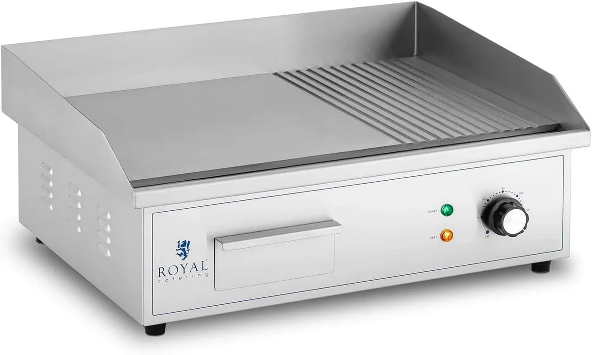 Plaque de cuisson RCPG42-M, Royal Catering Plancha Électrique Professionnelle De Cuisson 3 000 Watts Grill, dimensions 548 x 350 mm