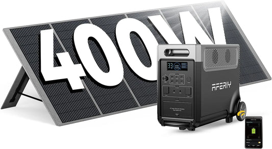 Générateur électrique LiFePO4 220V-240V IP65 AFERIY, Solaire 3600W avec Panneau Solaire Portable 400W, Batterie Portable 3840Wh, pour Camping, Voyage