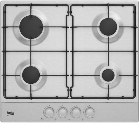 Beko cuisinière à gaz HIAG64223SX, encastrable 4 brûleurs