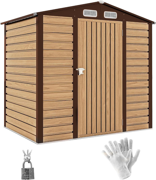 Abri de jardin Outsunny, en métal 2,27 m², toiture 2 pans avec aérations, dimensions 190x131x188cm, structure en acier galvanisé améliorée, chêne