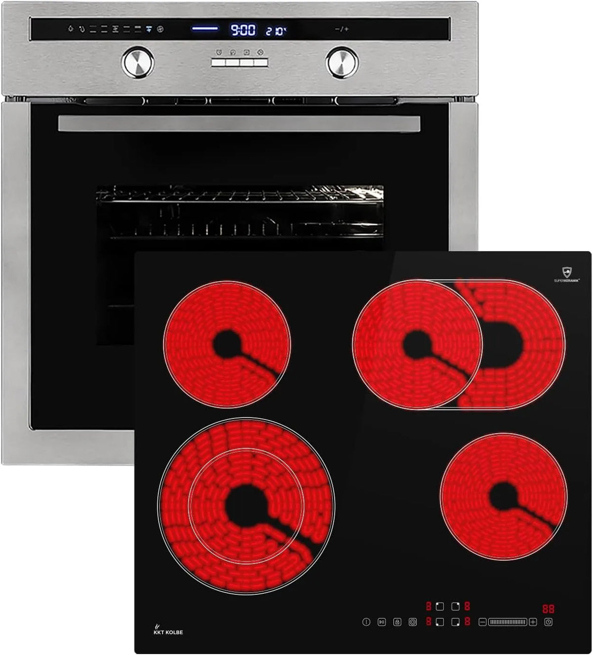 Cuisinière EB8013ED CH5901RL SET8013CH59RL, Rôtisserie, Gril, Tiroirs télescopiques, 60cm Four encastrable + 59cm Plaque Eletrique, Air chaud