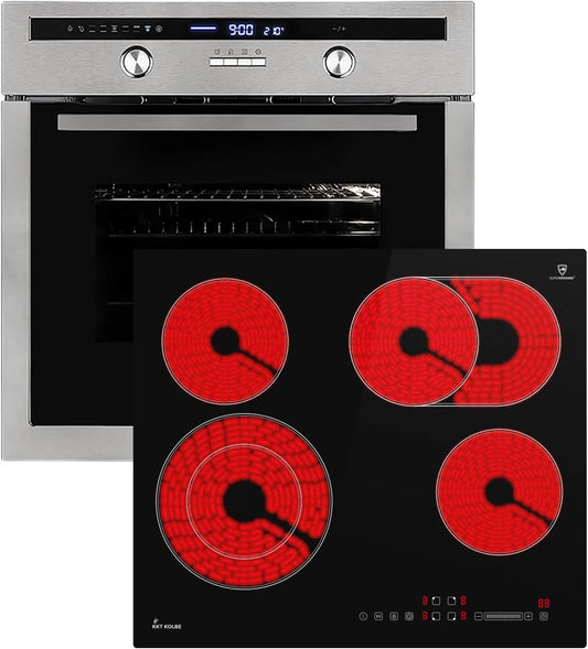 Cuisinière EB8013ED CH5901RL SET8013CH59RL, Rôtisserie, Gril, Tiroirs télescopiques, 60cm Four encastrable + 59cm Plaque Eletrique, Air chaud