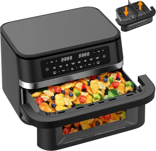 Friteuse à air chaud, Air Fryer Double Zone 11L XXL, 8 programmes pour Familles, puissance 2950W pour une cuisson rapide