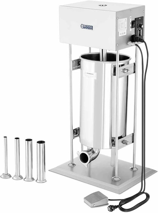 Poussoir à Saucisses Electrique Royal Catering, moteur 260W, capacité 15L, pédale de commande, 16, 22, 32, 38mm, Machine à Saucisses Viande haché