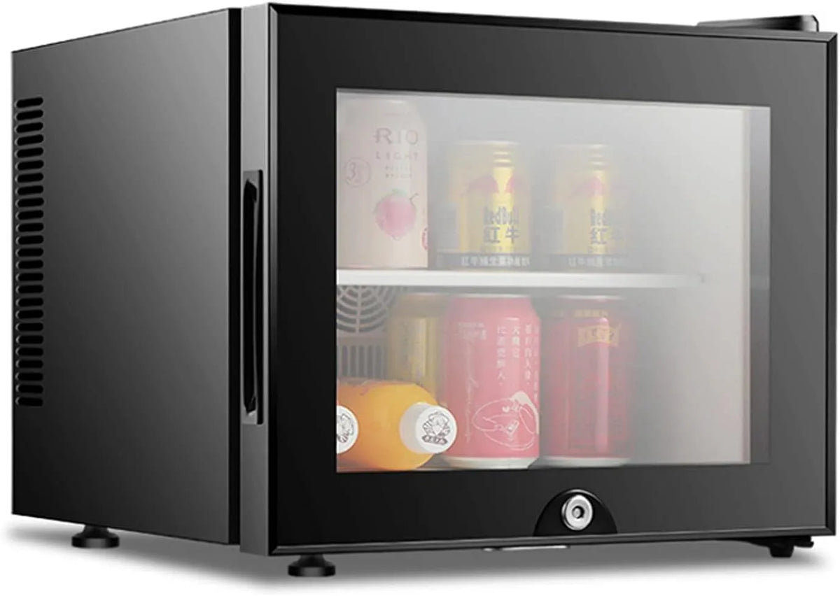 Réfrigérateur McbeAn Mini, capacité 20 L, Petit avec Serrure De Sécurité De façade vitrée Trempé Transparent, Température Réglable