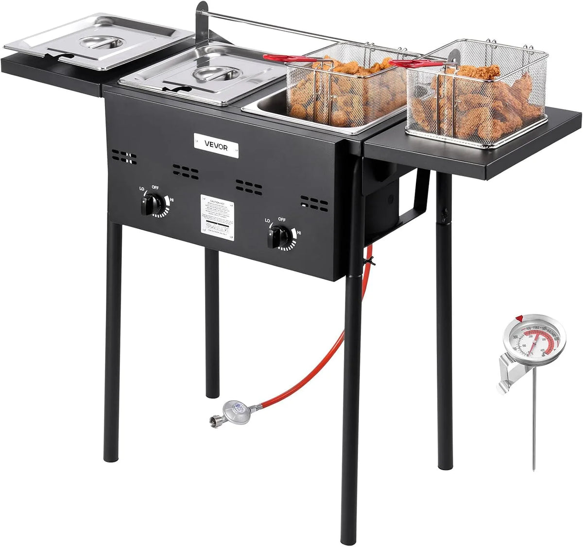 Vevor Friteuse au propane commerciale d'extérieur avec 2 réservoirs, capacité 9 l x 2, cuiseur en acier inoxydable avec plate-forme pliable