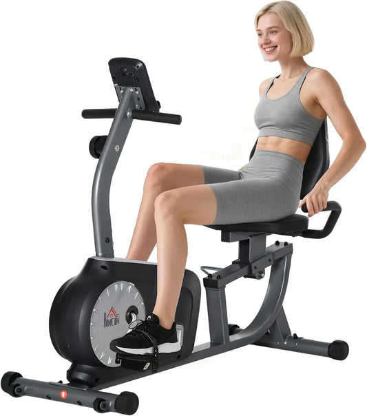 Homcom vélo, magnétique écran LCD multifonction siège réglable 8 niveaux de résistance, d'appartement semi-allongé couché, Aosom.fr x FFHandball