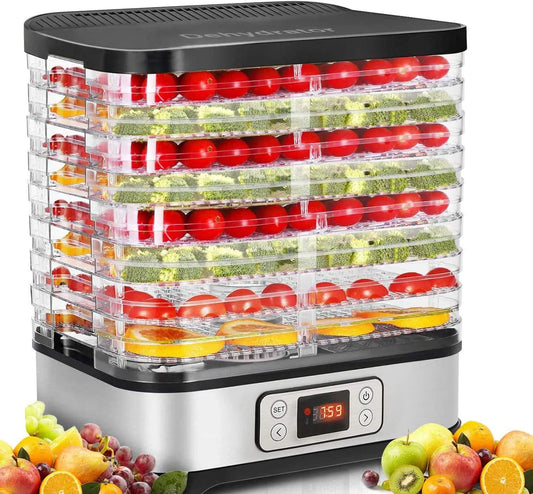 Déshydrateur alimentaire COOCHEER, puissance 400W, 8 Plateaux, Légumes et Noix avec Réglages de Température de 35 à 70 °C, Fruits, Sans BPA, Silber