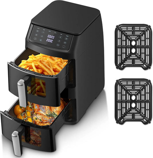 Friteuse à air chaud, 2 Chambres avec Fenêtre de Visualisation, TopStrong Friteuse Airfryer, Cuisson Uniforme et Rappel, Double Chambre 2500W