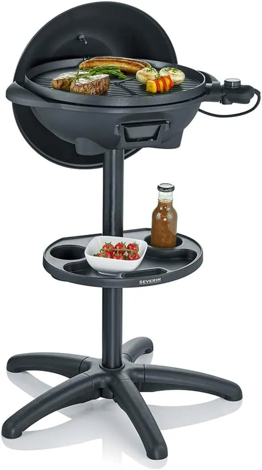 Severin barbecue PG 8541, électrique 2 000 W avec grille en fonte d'aluminium, sur pieds avec couvercle et thermomètre intégré, finition noire