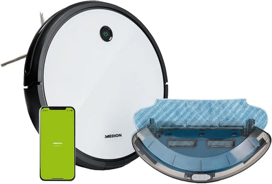 Aspirateur S12 MEDION SW Robot, Nettoyage Puissant avec Brosse, MEDION SW Robot Laveur avec Station et télécommande, Cheveux, Poussière