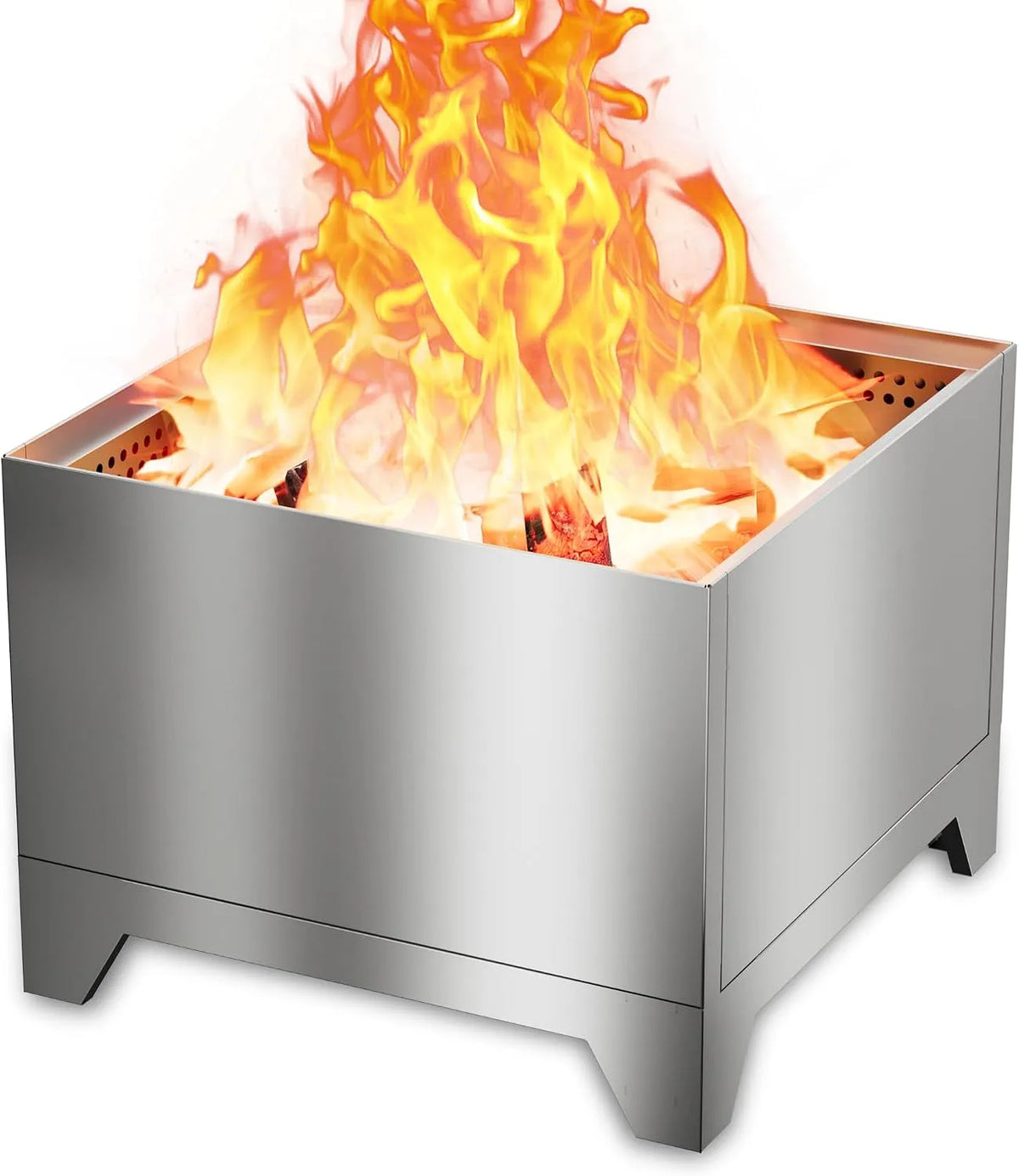 Brasero Exterieur, Carré Foyer Portable sans Émission de Fumée, Bac à Cendres Amovible, Tisonnier de Feu et Sac Étanche, Acier Inoxydable