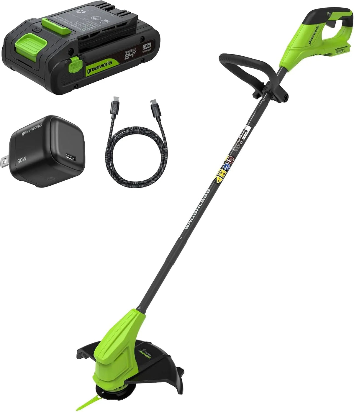 Greenworks tondeuse à gazon Gen2 ST2502, tension 24V sans Balai, 25 cm, Batterie 2,0 Ah, capacité 20 Lames Plastique, Hauteur réglable, Chargeur