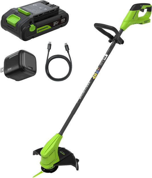 Greenworks tondeuse à gazon Gen2 ST2502, tension 24V sans Balai, 25 cm, Batterie 2,0 Ah, capacité 20 Lames Plastique, Hauteur réglable, Chargeur