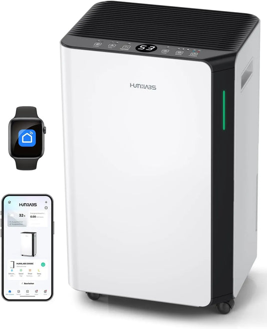 Déshumidificateur 60m²/App 24h HUMILABS, 3 modes de fonctionnement, App 5L, App & WLAN, minuterie, électrique 20L pour pièces de 60m², modèle 60m²