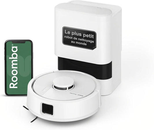 Aspirateur Roomba Mini Robot, finition blanche, et Laveur + Base AutoEmpty
