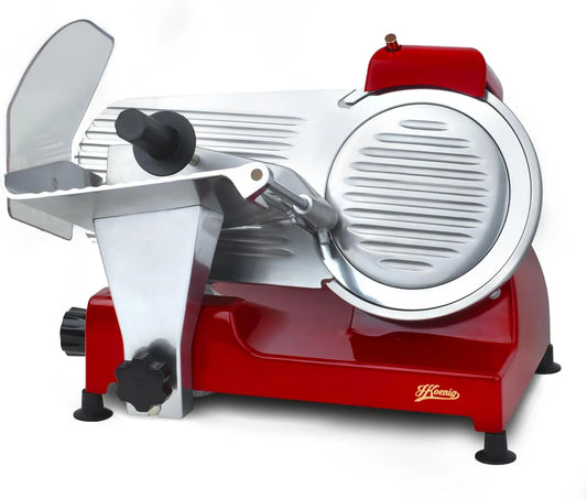 Trancheuse MSX224 H.Koenig, épaisseur de la coupe 0-12 mm, lame italienne 20 cm, 282 rpm, électrique à charcuterie, professionnelle, précise, Rouge