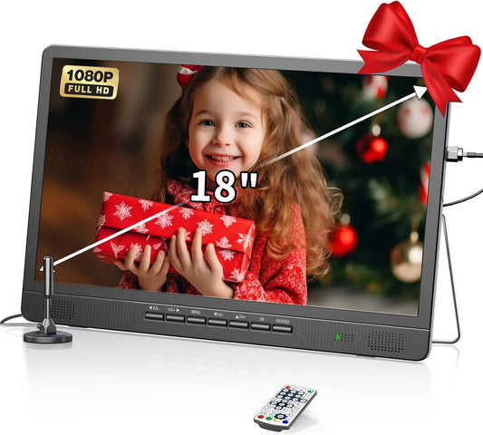 Téléviseur DVB/T2 1080P, Desobry TV Portable 18 Pouces avec antenne, T2, Mini TV LCD 12V, Mini LCD avec Tuner DVB, HD, pour Le Camping en Plein air