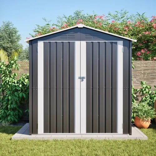 Abri de jardin, en métal, avec fondation, Verrouillable, résistant aux intempéries, dimensions 142 x 185 cm, Garage à vélos extérieur, moto, aération