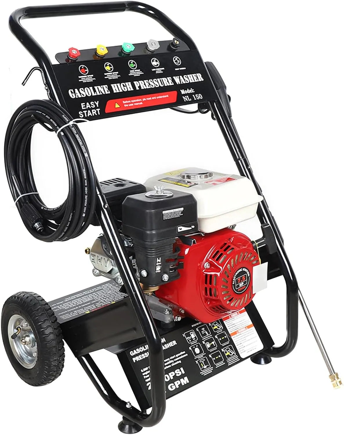 Nettoyeur haute pression 2200, avec 5 buses Longueur du tuyau 8 m 170-190 bar PSI, Moteur 4 temps 3400 tr/min professionnel à essence