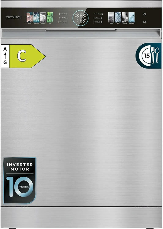 Cecotec lave-vaisselle 6620, Compact de 60 cm Bolero Aguazero Inox C, 8 Programmes, puissance 1850W, 15 Couverts, Smart Wash, Moteur Inverter