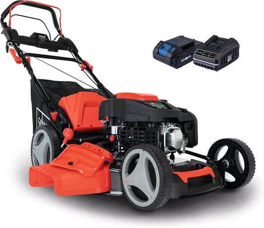 Scheppach tondeuse à gazon MS225-53E cm3, Largeur de Coupe 53 cm, Moteur 4 Temps 224, Hybride, Batteries, Huile Inclus, puissance 4400 W, Bac 65 L