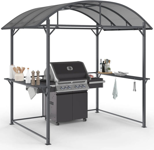 Barbecue, Abri pour 240 x 150 x 220 cm avec étagères, IDMarket, en métal finition grise et Toit en Polycarbonate