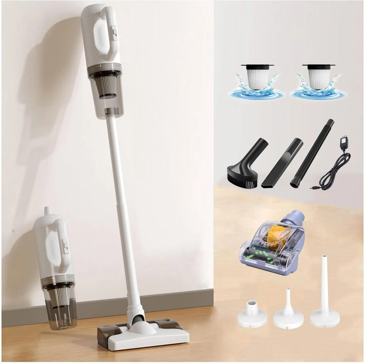 Aspirateur balai 35Min, Aspirateur sans Fil pour Voiture, Laveur sans Fil 5 en 1 Compact, Léger, Autonomie, Maison, Bureaux, Poils d'animaux