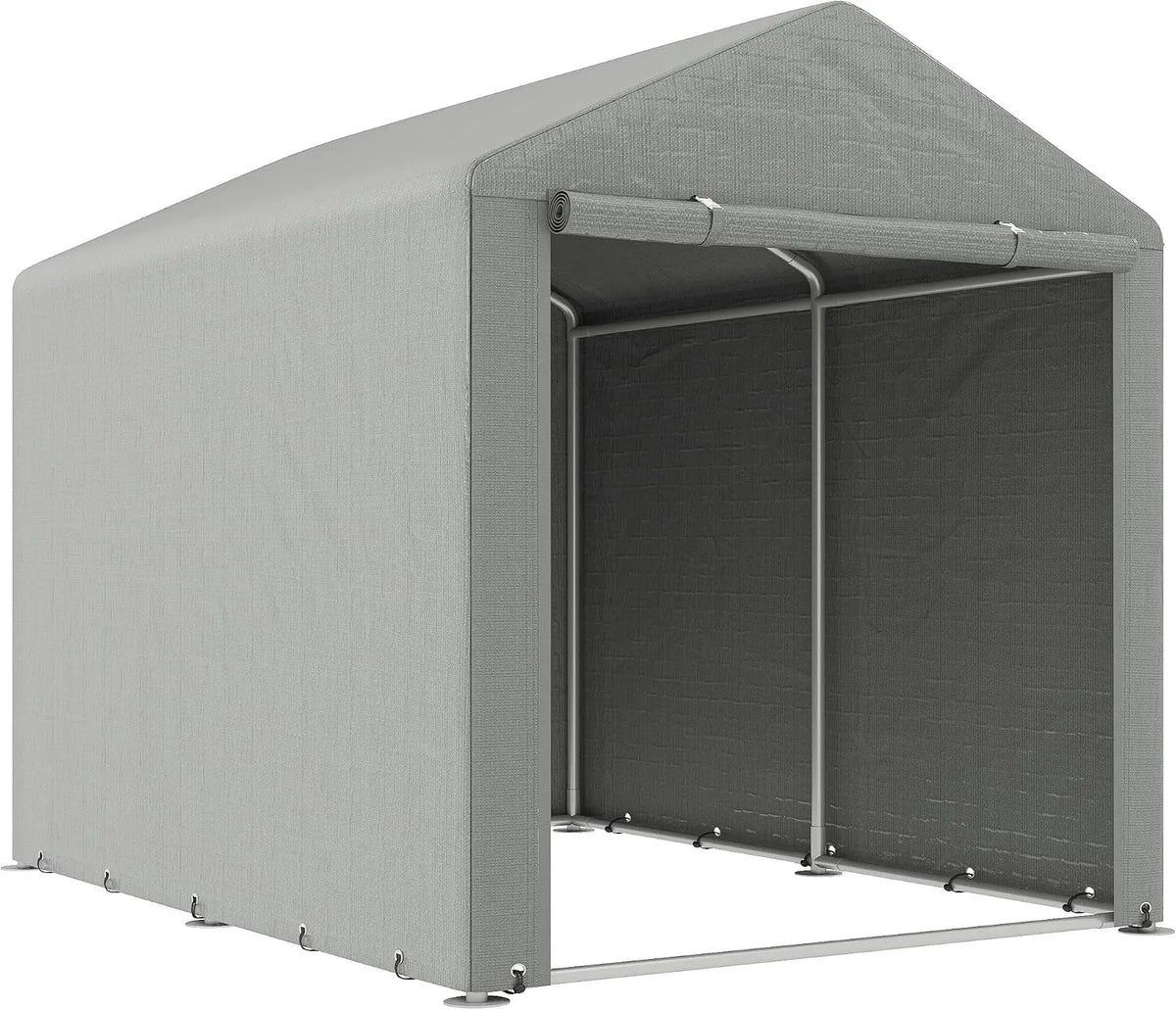 Abri de jardin Outsunny, tente de stockage imperméable abri moto porte enroulable fermeture éclair, 160x218x172cm finition grise clair