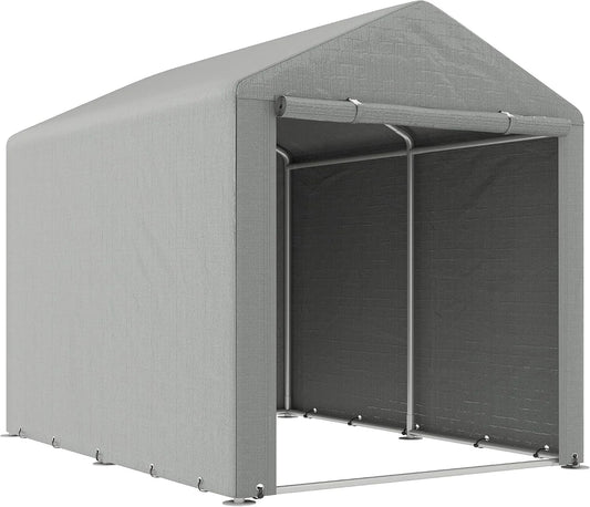 Abri de jardin Outsunny, tente de stockage imperméable abri moto porte enroulable fermeture éclair, 160x218x172cm finition grise clair