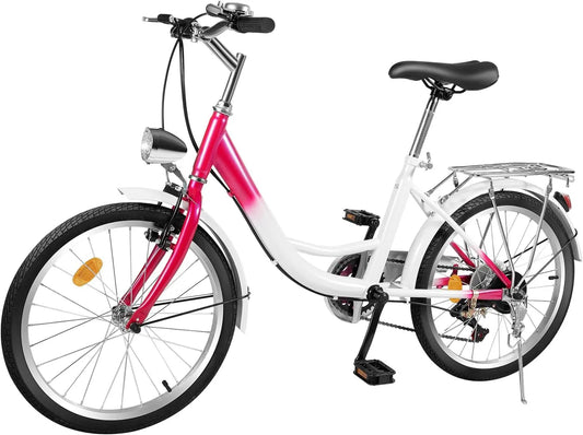 Vélo, de ville 20' 6 niveaux de vitesse pour enfant, en acier robuste pour la ville, Rose, Pour filles et garçons, Siège réglable en hauteur