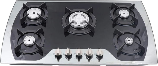 Plaque de cuisson, 5 feux, de cuisson à gaz, encastrable, en acier inoxydable, gaz de terre ou propane, verre trempé