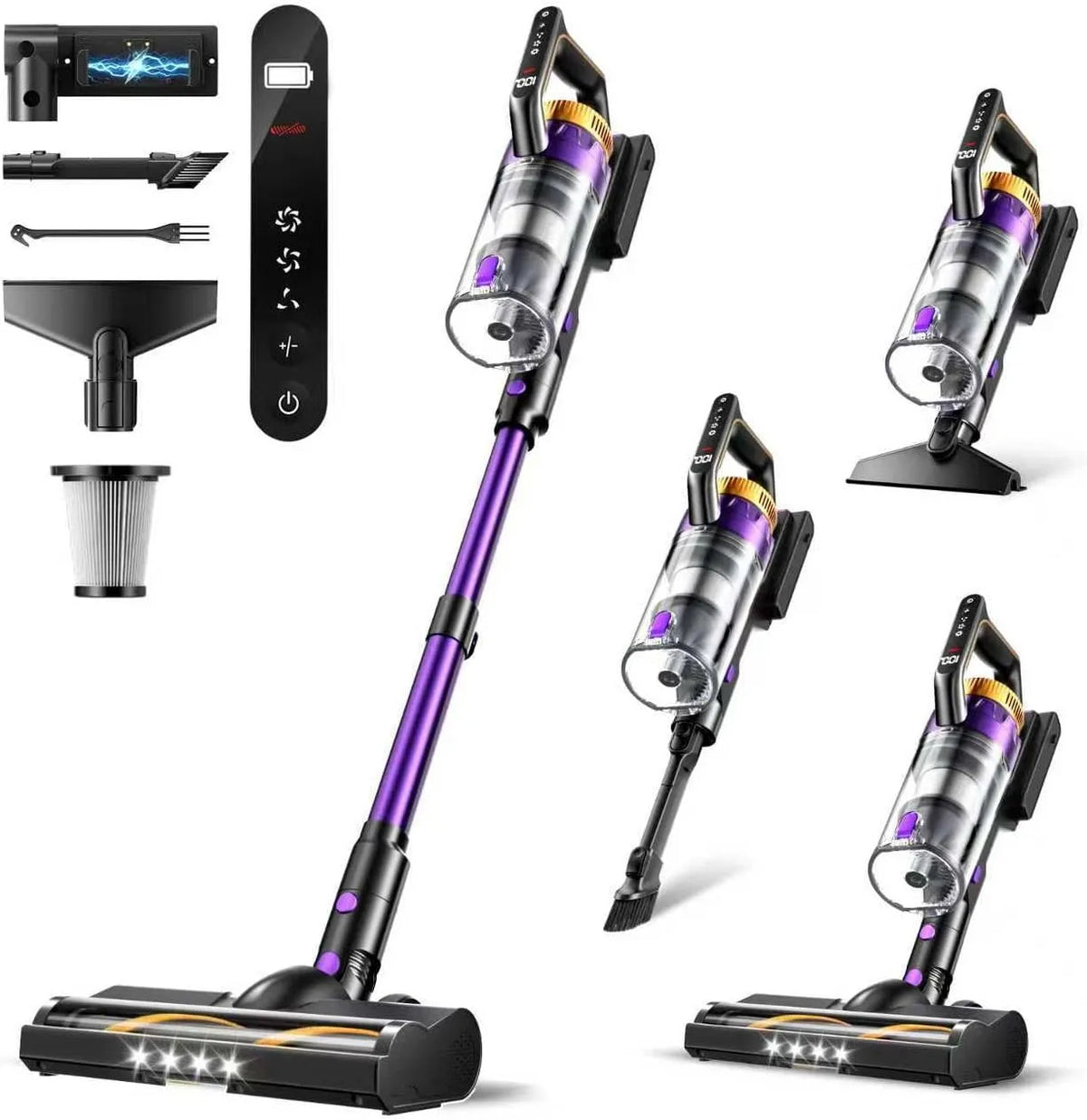 Aspirateur sans fil W/48, puissance 580 W, 48 kPa avec autonomie de 65 minutes, écran LED, tapis, canapé, léger avec phares, support mural, sols
