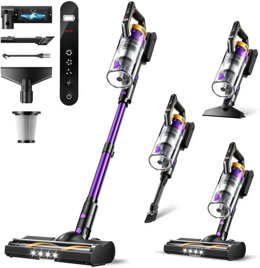 Aspirateur sans fil W/48, puissance 580 W, 48 kPa avec autonomie de 65 minutes, écran LED, tapis, canapé, léger avec phares, support mural, sols