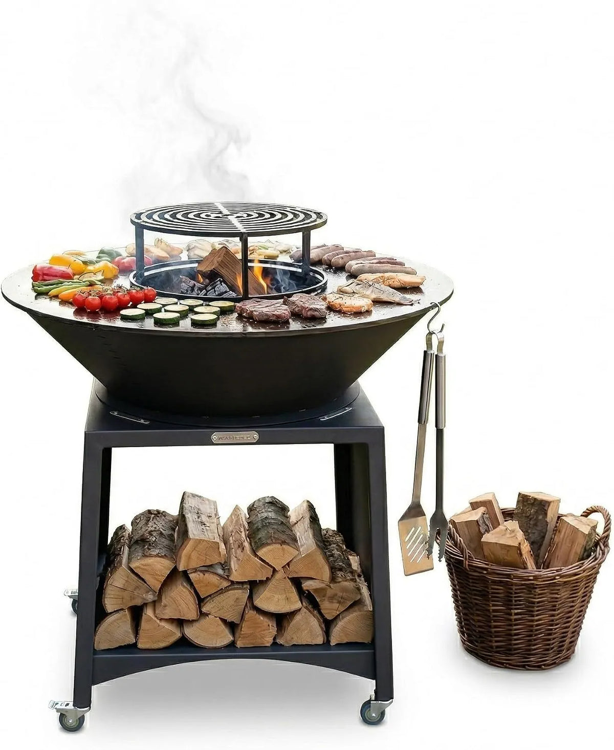 Plaque de cuisson Brasero Haut avec, et Grille Amovible en Acier Barbecue plancha extérieur Ø 100 cm
