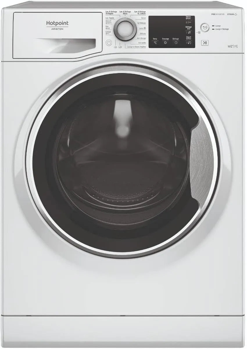 Hotpoint lave-linge NDBD107489WSAFR, Séchage 7 kg, Essorage 1400 tr/min, Séchant Steam Hygiène, finition blanche, Capacité Lavage 10 kg, Pose Libre