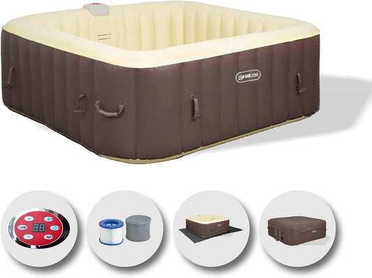 Pompe, Marron, Spa hydromassage Gonflable Chauffant 4-6 Personnes 185 x 65 cm Super silencieuse intégré