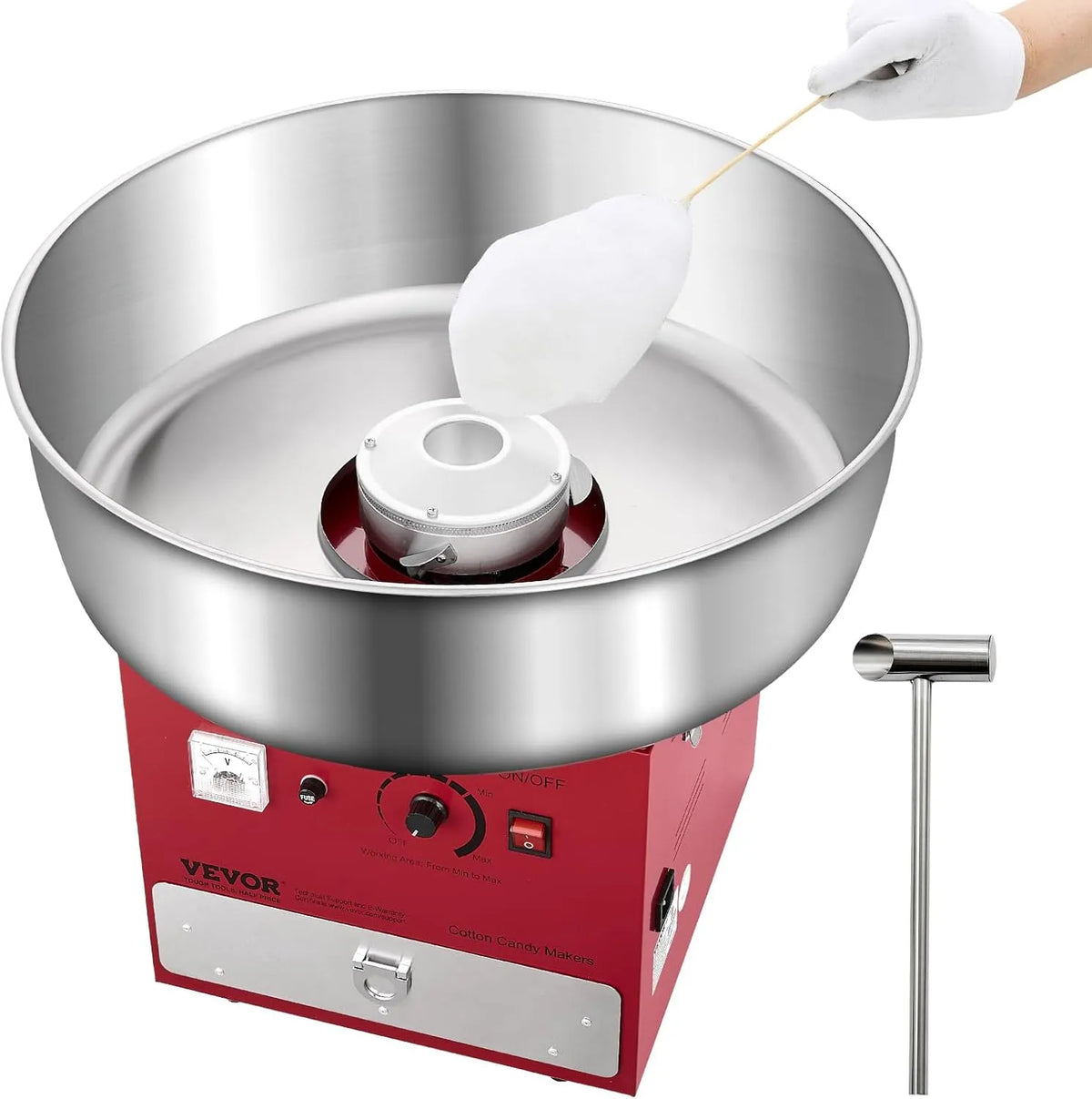 Vevor Machine à barbe à papa électrique 1000 W, appareil à barbe à papa commercial avec bol en acier inoxydable de 52 cm, cuillère à sucre et tiroir