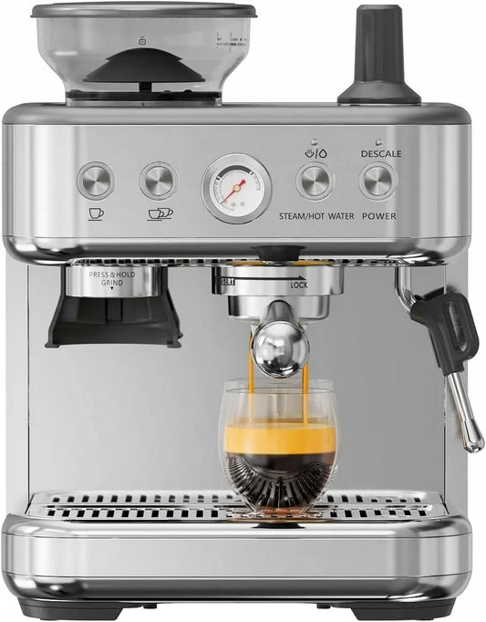 Machine à café Machine à Expresso, avec Broyeur Intégré Porte-Filtre 8 Niveaux de Mouture 15 Bar Pression Pompe 3 Niveaux