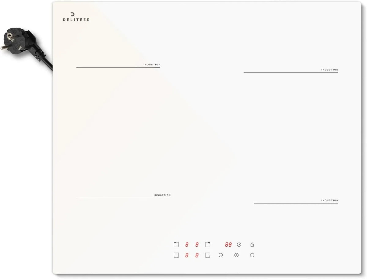 Plaque à induction, finition blanche 4 Feux avec Prise, Plaque de Cuisson Encastrable 60CM, puissance 3500W, tension 220V, Commande Tactile