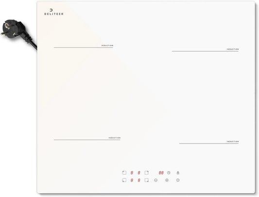 Plaque à induction, finition blanche 4 Feux avec Prise, Plaque de Cuisson Encastrable 60CM, puissance 3500W, tension 220V, Commande Tactile