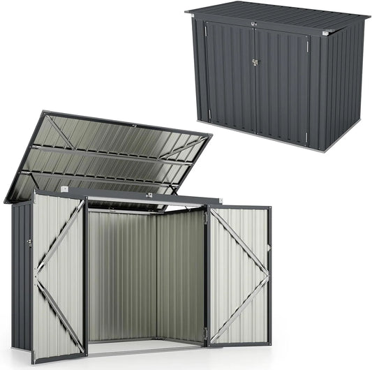 Abri de jardin, Terrasse,172 x 101 x 130 cm, Abri à Outils Structure Renforcée, HOMASIS 1.7m Métal Exterieur avec Couvercle Rabattable